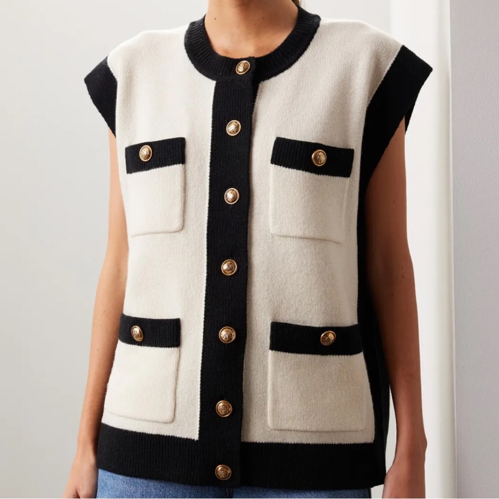 Sandro Black and White Sleeveless Cardigan